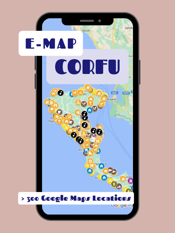 Corfu Travel Guide digital e-map with over 300 Google Maps Locations for Corfu